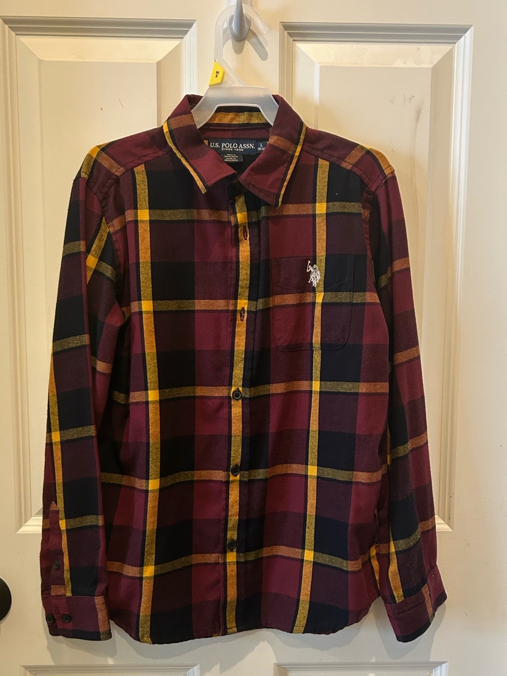 U.S. Polo Assn. Burgundy, Black & Yellow Plaid Button-Down Shirt